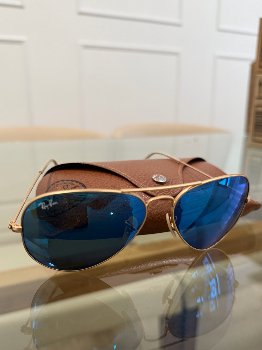 Ray-Ban Aviator Sunglasses - Blue Lenses, Gold Frame